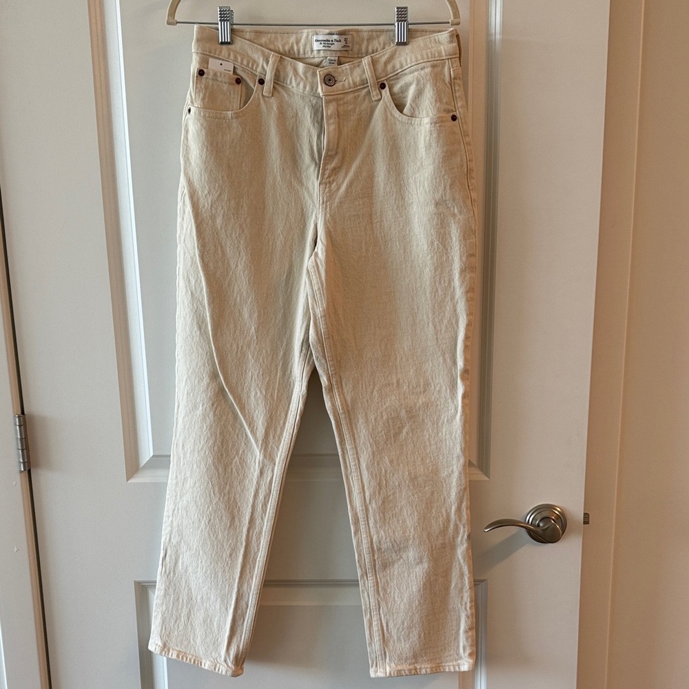 Abercrombie & Fitch Cream High-Rise Straight Jeans